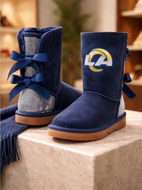 NWT NFL Women’s Blue Embellished Los Angeles Rams Short Boots Football - Size 9